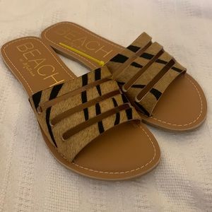 NEW Beach by Matisse Boardwalk Women's Calf Hair Animal Print Slide Sandals